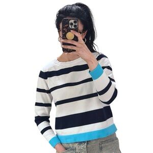 Liz Claiborne Striped Knit Crew Neck Sweater in Miami Blue Multi Women’s Large